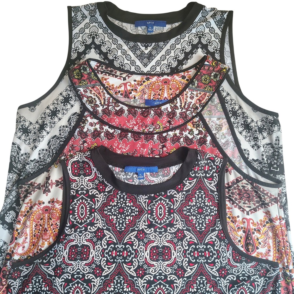 lot of 3 Apt. 9 XL Sleeveless Paisley Medallion Tank Top Multicolor Boho